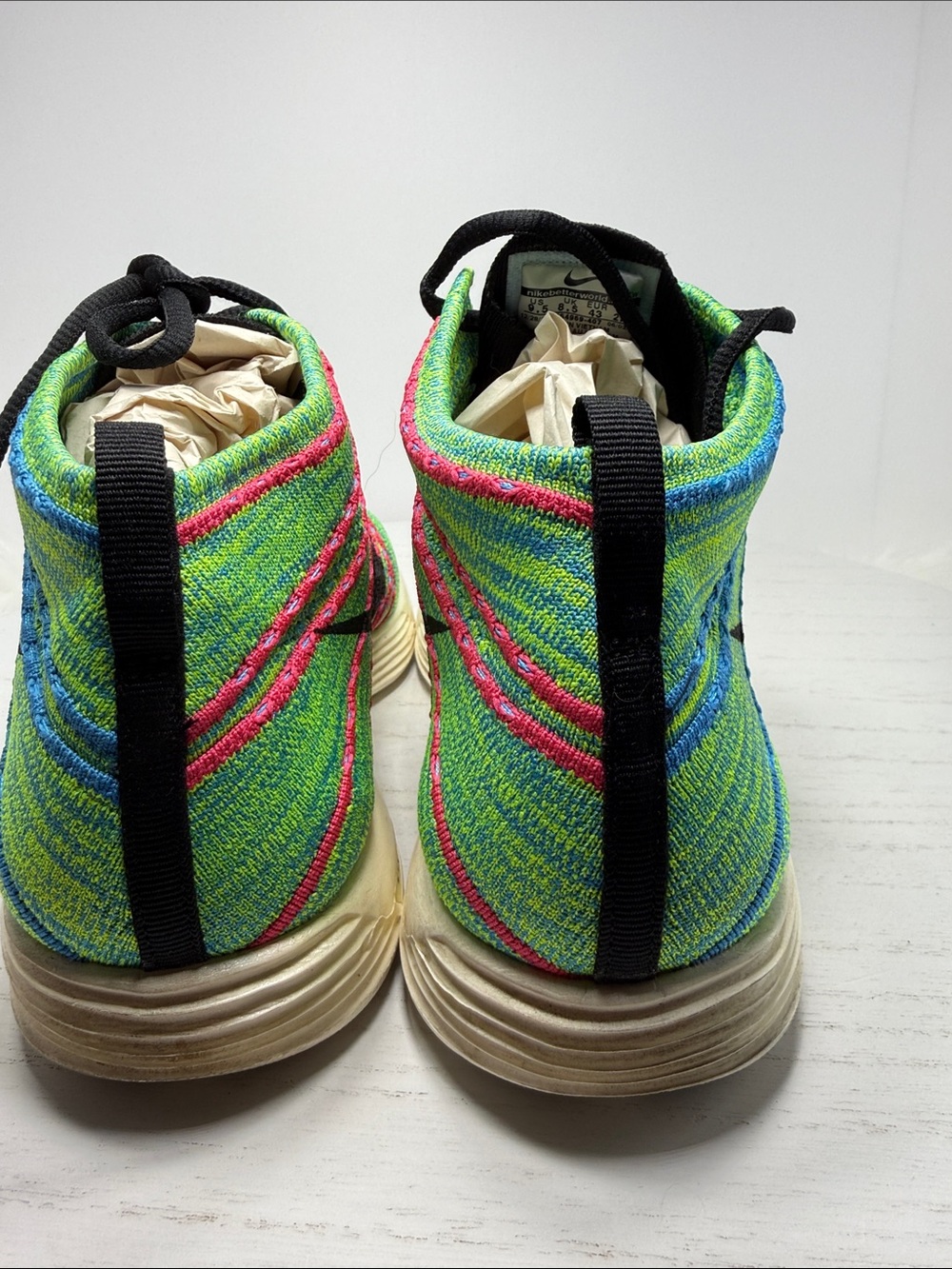 Nike Men's Flyknit Sneakers in Neon Green, Blue, Black - Picture 5 of 11